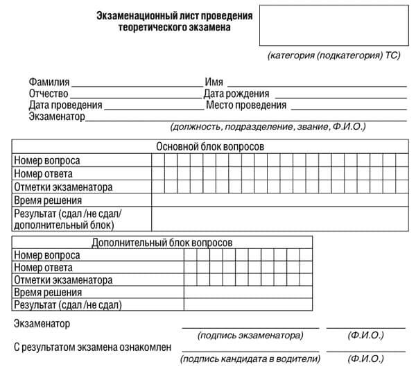 купить лист сдачи теоретического экзамена ПДД в Якутске